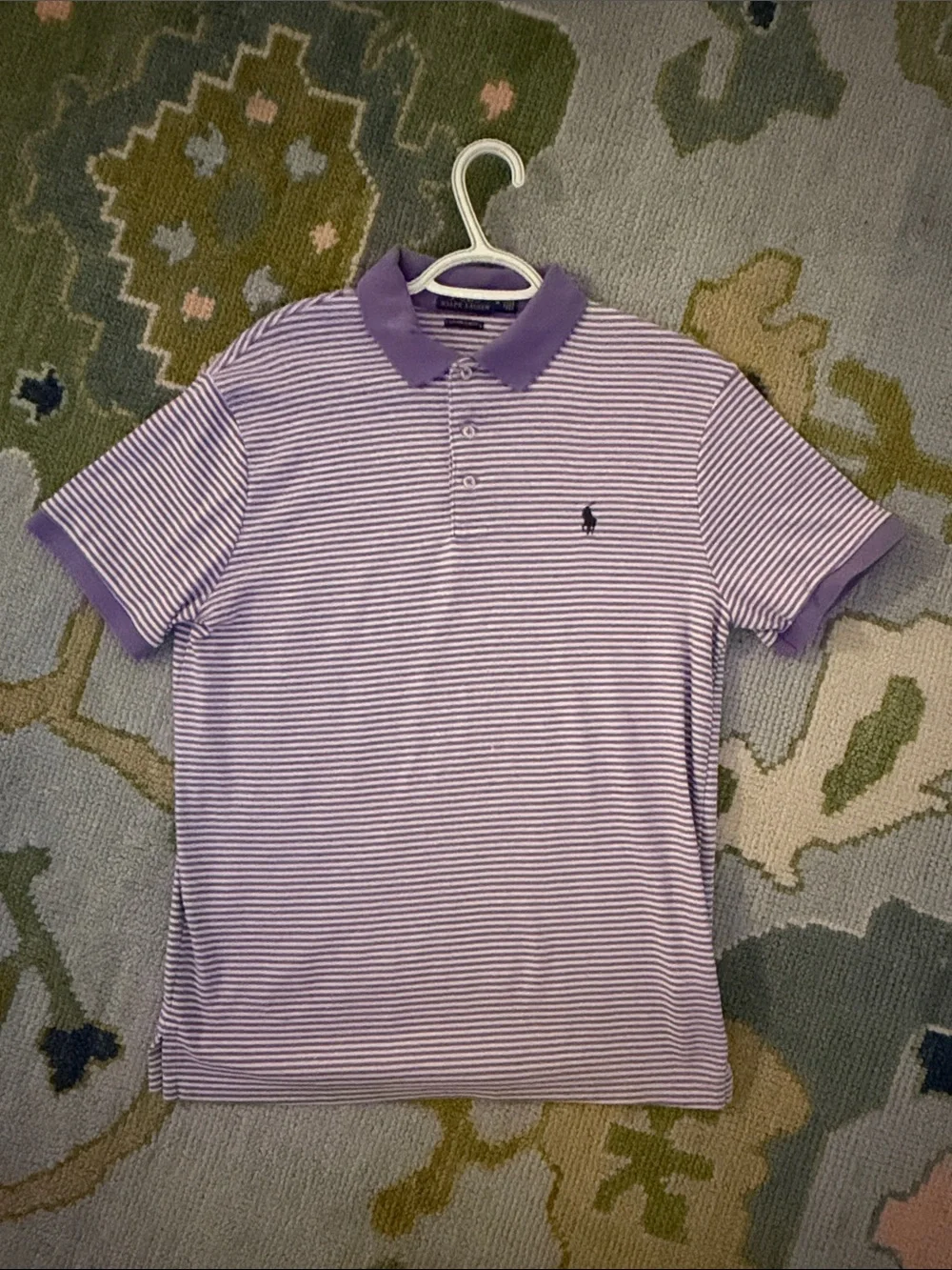 Ralph Lauren Men’s Lavender Striped Polo with Contrast Collar